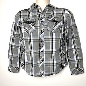 Machine Push the Limit Boys long sleeve button up plaid shirt  Size M